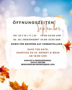 Öffnungszeiten im AUGUST WeinEck Bad Brückenau Öffnungszeiten September 26